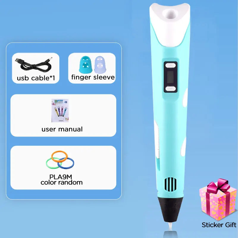 3D Printing Pen DIY Drawing Paiting with LCD Screen Compatible PLA Filament Toys Safe with 9M PLA Christmas Birthday Gift Toys