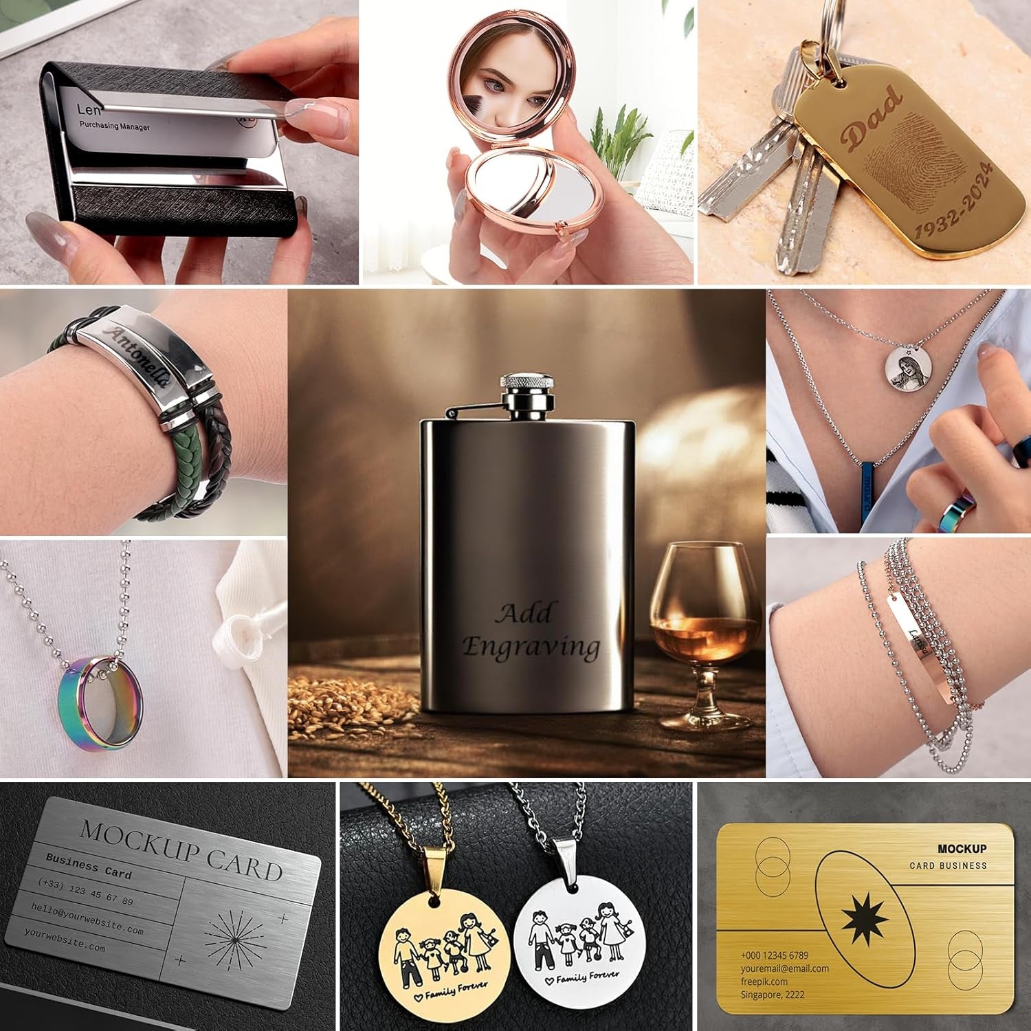 Laser Material Explore Kit, 306PCS Laser Engraving Supplies for Crafting, 46 Kinds Blanks Includes Basswood, Wood, Acrylic, Leather, Metal Necklace Bracelet Rings for Engraver Machine