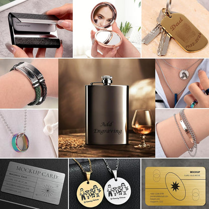 Laser Material Explore Kit, 306PCS Laser Engraving Supplies for Crafting, 46 Kinds Blanks Includes Basswood, Wood, Acrylic, Leather, Metal Necklace Bracelet Rings for Engraver Machine