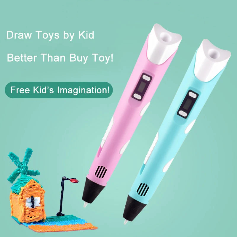 3D Printing Pen DIY Drawing Paiting with LCD Screen Compatible PLA Filament Toys Safe with 9M PLA Christmas Birthday Gift Toys