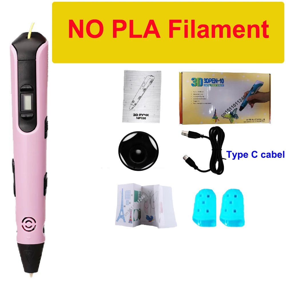 New 3D Printing Pen LCD Display Screen 1.75Mm ABS/PLA 0.7Mm Diameter Material Kids DIY Drawing Pen Christmas Birthday Gifts