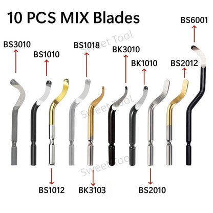Deburring Tool Kit RB1228 with 10 MIX Blades Burr Remover Metal Hand Tool Set for Copper Aluminum Plastic Anti-Slip Burr Handle