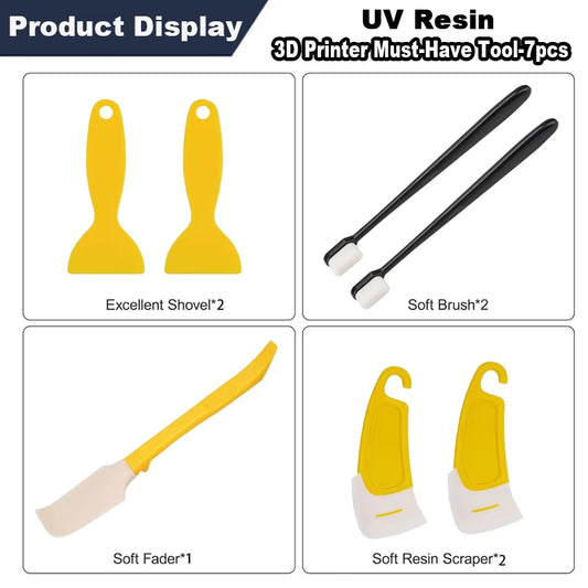 7Pcs UV Resin 3D Printer Tool Kit, Silicone Spatula Scraper Brush for Resin Cleaning Transfer Protect FEP Film Vat Tank