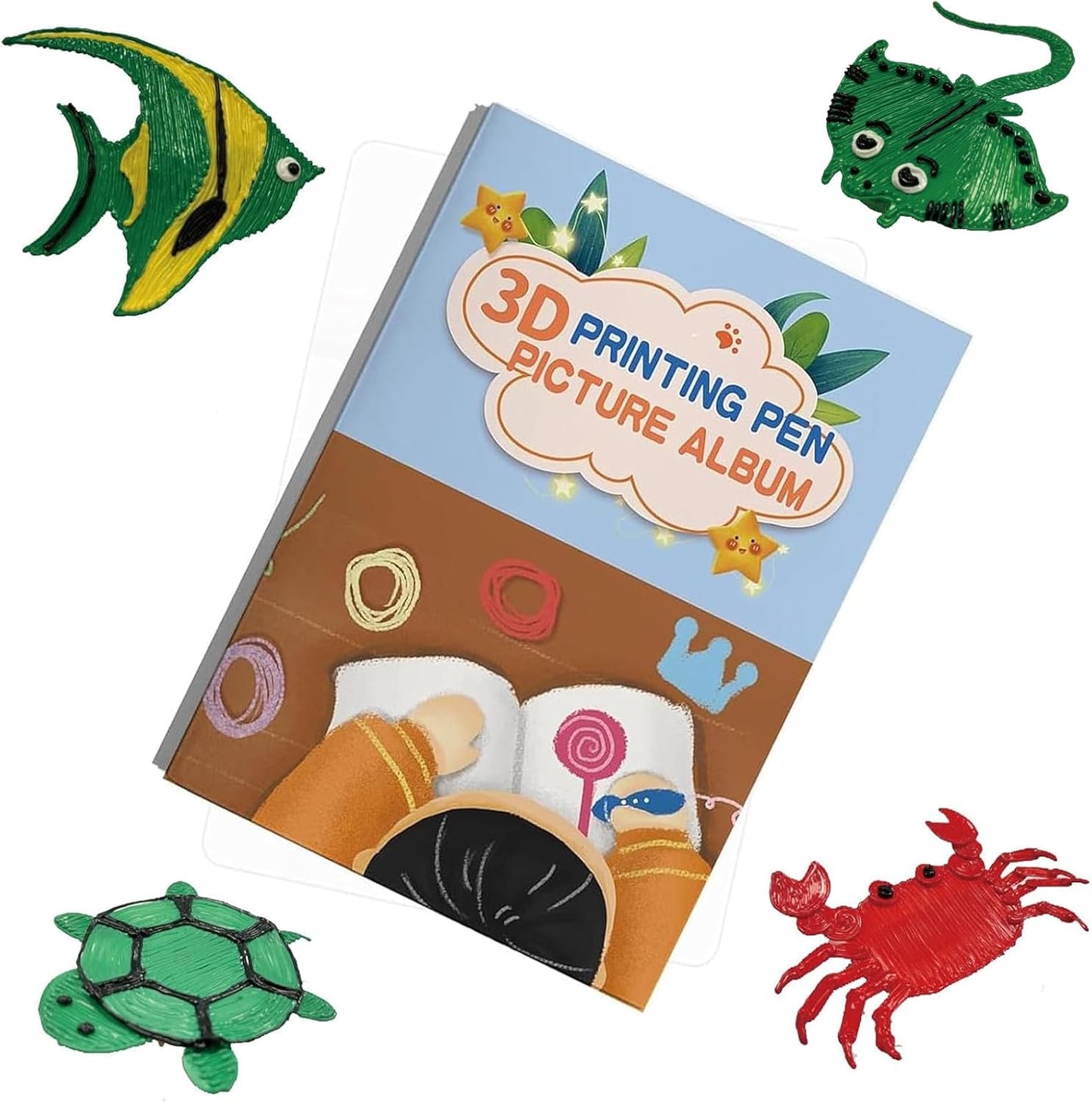 3D Printing Drawing Book,3D Printer Drawing Molds Paper Stencils for 3D Printing Pen,Reusable Colorful Painting Graffiti Template 21 Sheets 42 Patterns with a PVC Transparent Board.