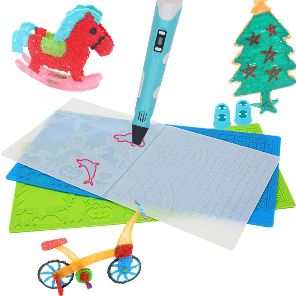 3D Printing Pen Silicone Design Mat with 2 Finger Protectors Template Drawing Tools Silicone Pad Drawing Tools for Kids Adults