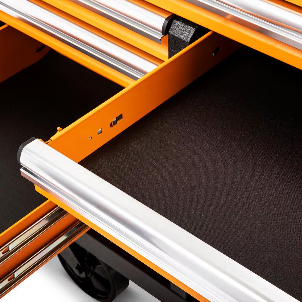GSX 72 In. X 25 In. 18-Drawer Orange and Black Rolling Mobile Workbench Cabinet with Stainless Steel Worktop