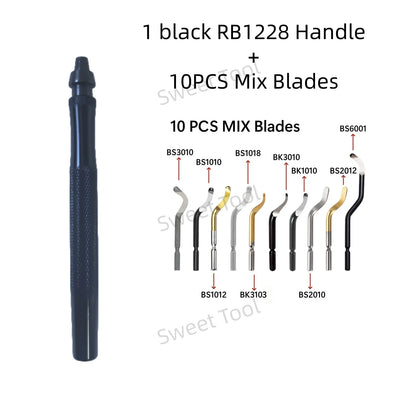 Deburring Tool Kit RB1228 with 10 MIX Blades Burr Remover Metal Hand Tool Set for Copper Aluminum Plastic Anti-Slip Burr Handle