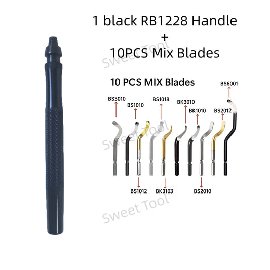 Deburring Tool Kit RB1228 with 10 MIX Blades Burr Remover Metal Hand Tool Set for Copper Aluminum Plastic Anti-Slip Burr Handle