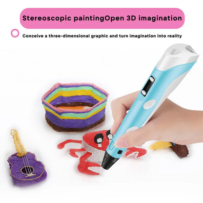 3D Printing Pen DIY Drawing Paiting with LCD Screen Compatible PLA Filament Toys Safe with 9M PLA Christmas Birthday Gift Toys