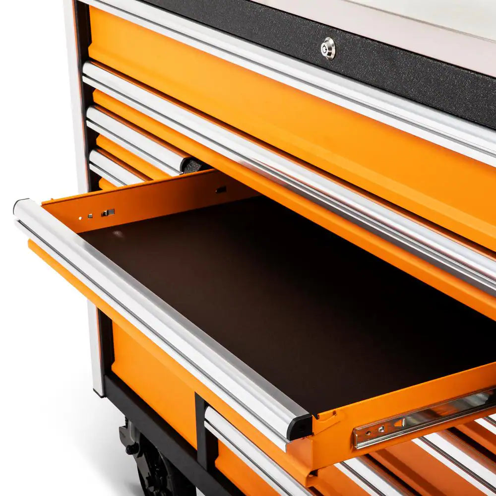 GSX 72 In. X 25 In. 18-Drawer Orange and Black Rolling Mobile Workbench Cabinet with Stainless Steel Worktop