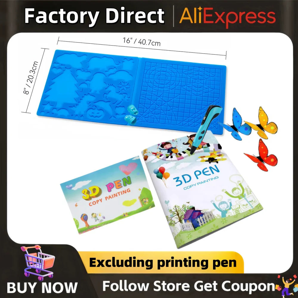 3D Printing Pen Silicone Template and Coloring Book with Reusable Colorful 22-Pattern Thick Paper Drawing Templates.