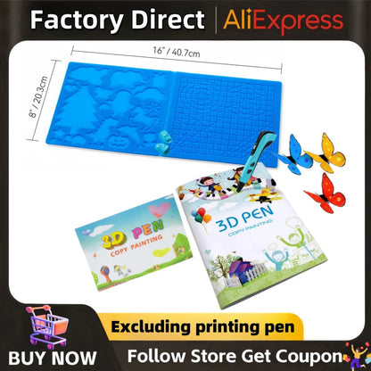 3D Printing Pen Silicone Template and Coloring Book with Reusable Colorful 22-Pattern Thick Paper Drawing Templates.