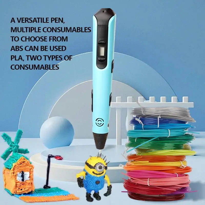 New 3D Printing Pen LCD Display Screen 1.75Mm ABS/PLA 0.7Mm Diameter Material Kids DIY Drawing Pen Christmas Birthday Gifts
