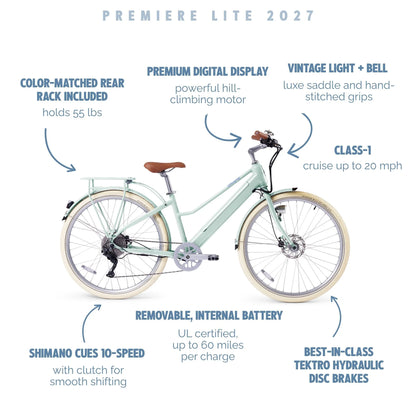 Experience Effortless Cruising with the NEW Bluejay Premiere Lite 2027 - Mint Green Electric Bike