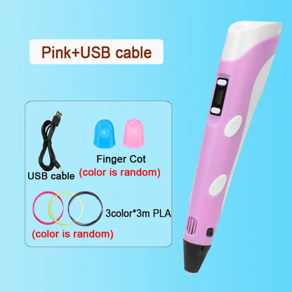 3D Printing Pen DIY Drawing Paiting with LCD Screen Compatible PLA Filament Toys Safe with 9M PLA Christmas Birthday Gift Toys