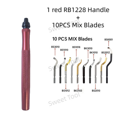 Deburring Tool Kit RB1228 with 10 MIX Blades Burr Remover Metal Hand Tool Set for Copper Aluminum Plastic Anti-Slip Burr Handle