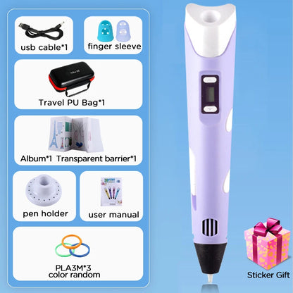 3D Printing Pen DIY Drawing Paiting with LCD Screen Compatible PLA Filament Toys Safe with 9M PLA Christmas Birthday Gift Toys