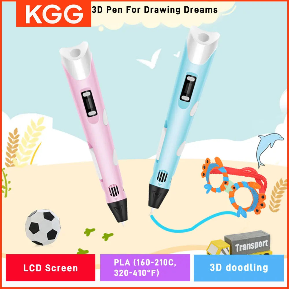 3D Printing Pen DIY Drawing Paiting with LCD Screen Compatible PLA Filament Toys Safe with 9M PLA Christmas Birthday Gift Toys