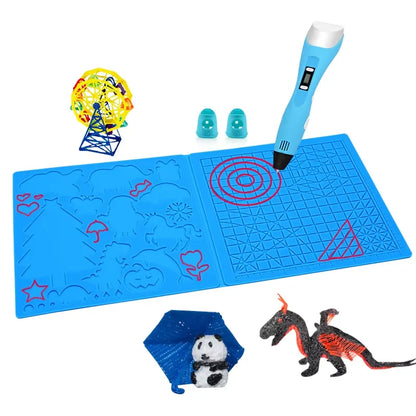 3D Printing Pen Silicone Template and Coloring Book with Reusable Colorful 22-Pattern Thick Paper Drawing Templates.