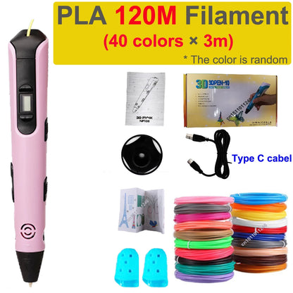 New 3D Printing Pen LCD Display Screen 1.75Mm ABS/PLA 0.7Mm Diameter Material Kids DIY Drawing Pen Christmas Birthday Gifts