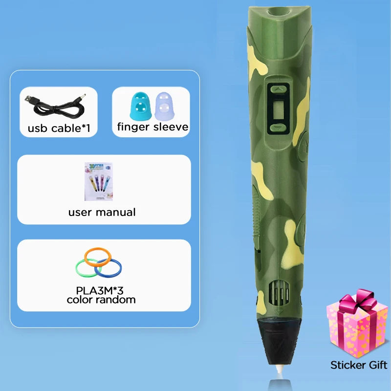 3D Printing Pen DIY Drawing Paiting with LCD Screen Compatible PLA Filament Toys Safe with 9M PLA Christmas Birthday Gift Toys