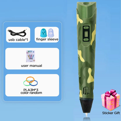 3D Printing Pen DIY Drawing Paiting with LCD Screen Compatible PLA Filament Toys Safe with 9M PLA Christmas Birthday Gift Toys