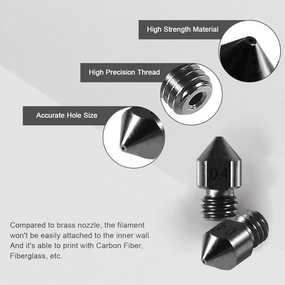 5PCS Hardened Steel MK8 Nozzle 0.4Mm Hotend Extruder All Metal Nozzle for Cr-10/Ender 3/Ender 3S/5/6 3D Printer 1.75Mm