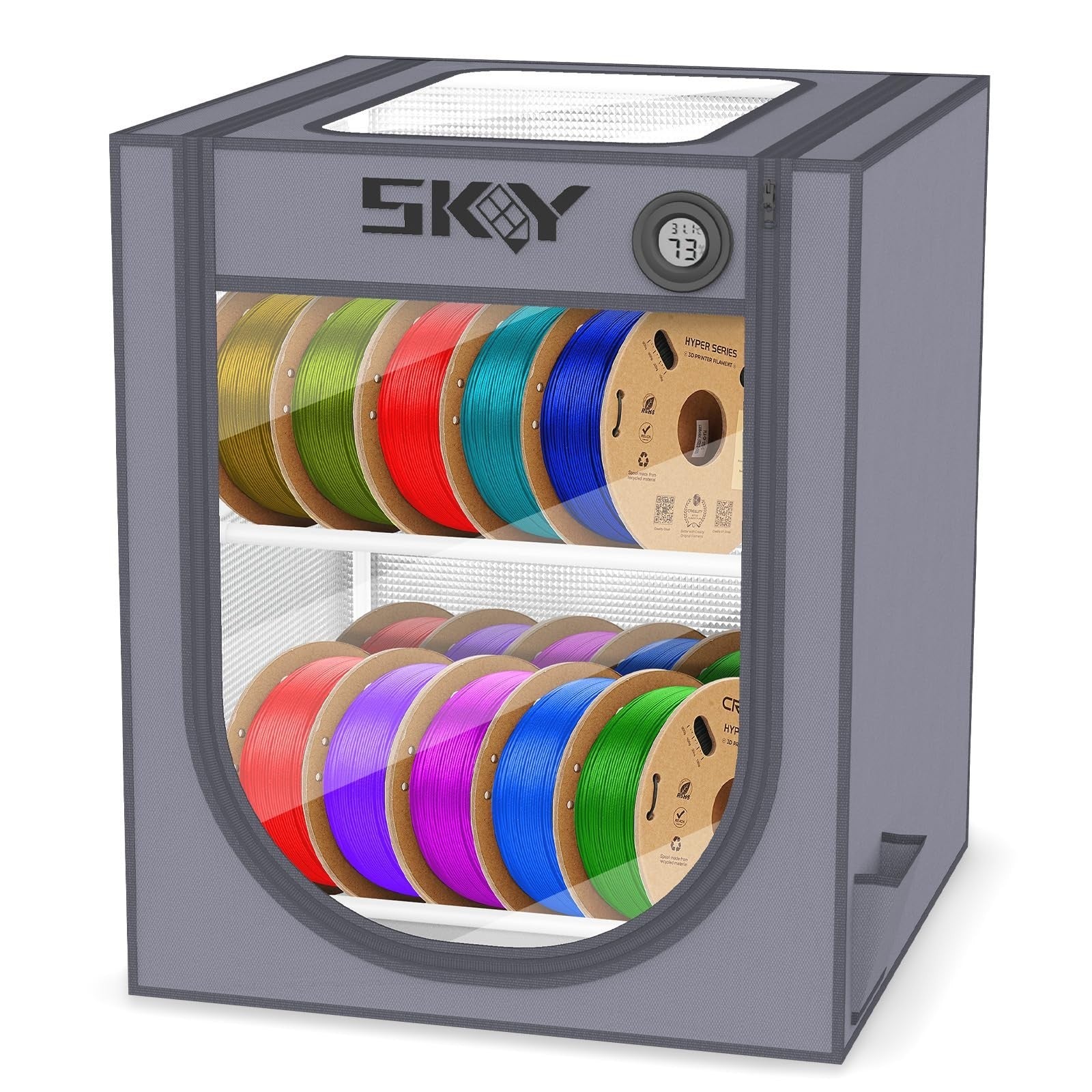 3D Printer Filament Storage Box 2 Tiers Metal with Thermo-Hygrome