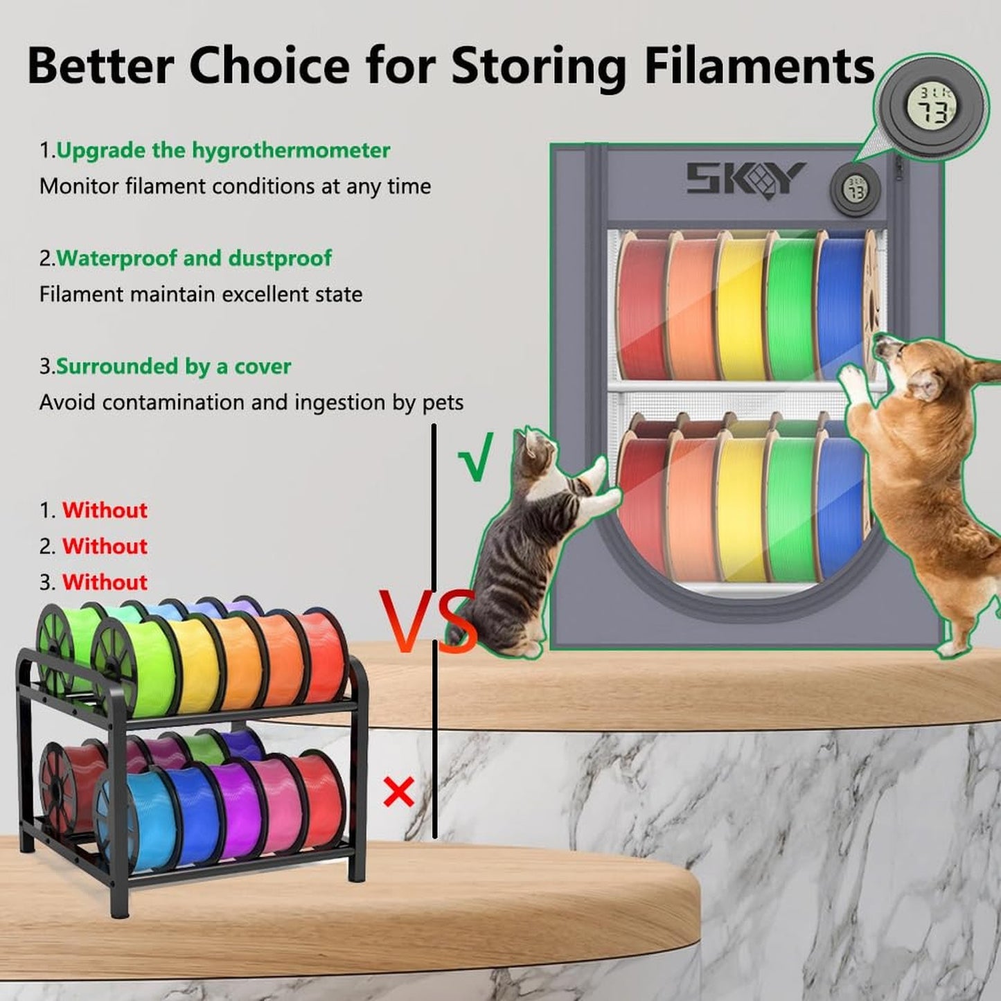 3D Printer Filament Storage Box 2 Tiers Metal with Thermo-Hygrome