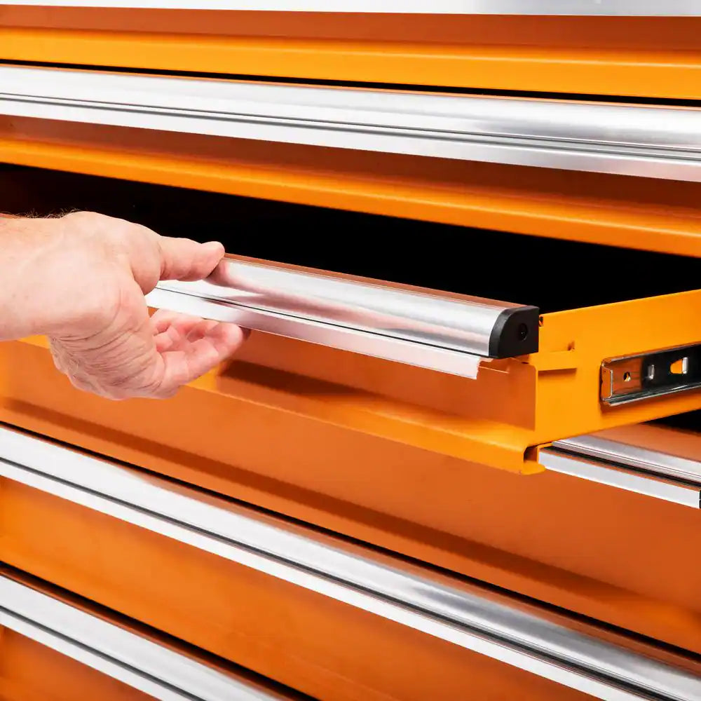 GSX 72 In. X 25 In. 18-Drawer Orange and Black Rolling Mobile Workbench Cabinet with Stainless Steel Worktop