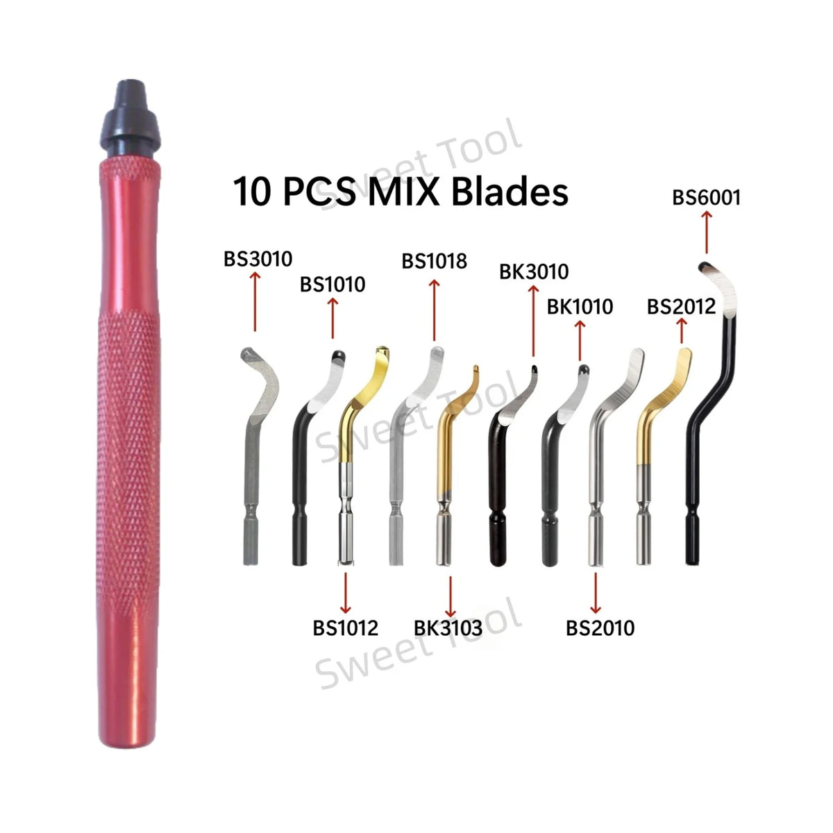 Deburring Tool Kit RB1228 with 10 MIX Blades Burr Remover Metal Hand Tool Set for Copper Aluminum Plastic Anti-Slip Burr Handle