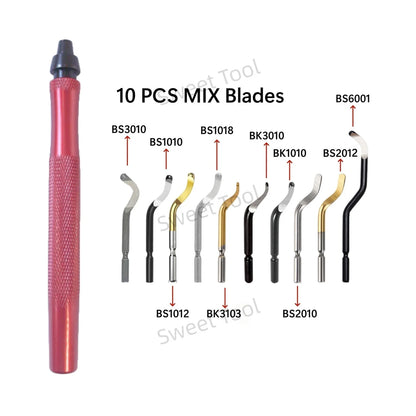 Deburring Tool Kit RB1228 with 10 MIX Blades Burr Remover Metal Hand Tool Set for Copper Aluminum Plastic Anti-Slip Burr Handle