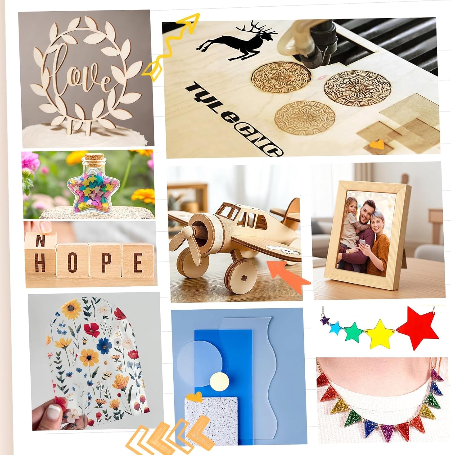 Laser Material Explore Kit, 306PCS Laser Engraving Supplies for Crafting, 46 Kinds Blanks Includes Basswood, Wood, Acrylic, Leather, Metal Necklace Bracelet Rings for Engraver Machine