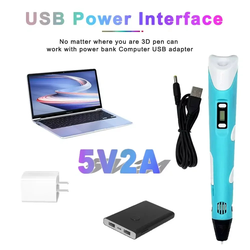 New Generation LED Display Electronic 3D Printing Pen Three-Dimensional Graffiti Painting Tool DIY Smart Toy Birthday Gift