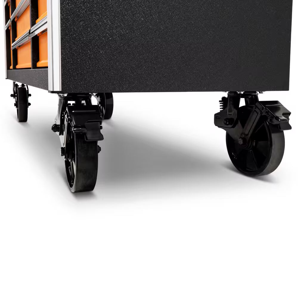 GSX 72 In. X 25 In. 18-Drawer Orange and Black Rolling Mobile Workbench Cabinet with Stainless Steel Worktop