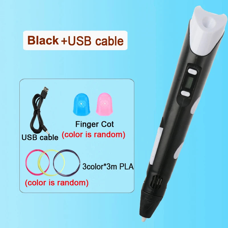 3D Printing Pen DIY Drawing Paiting with LCD Screen Compatible PLA Filament Toys Safe with 9M PLA Christmas Birthday Gift Toys