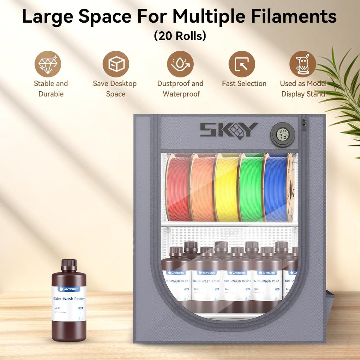 3D Printer Filament Storage Box 2 Tiers Metal with Thermo-Hygrome