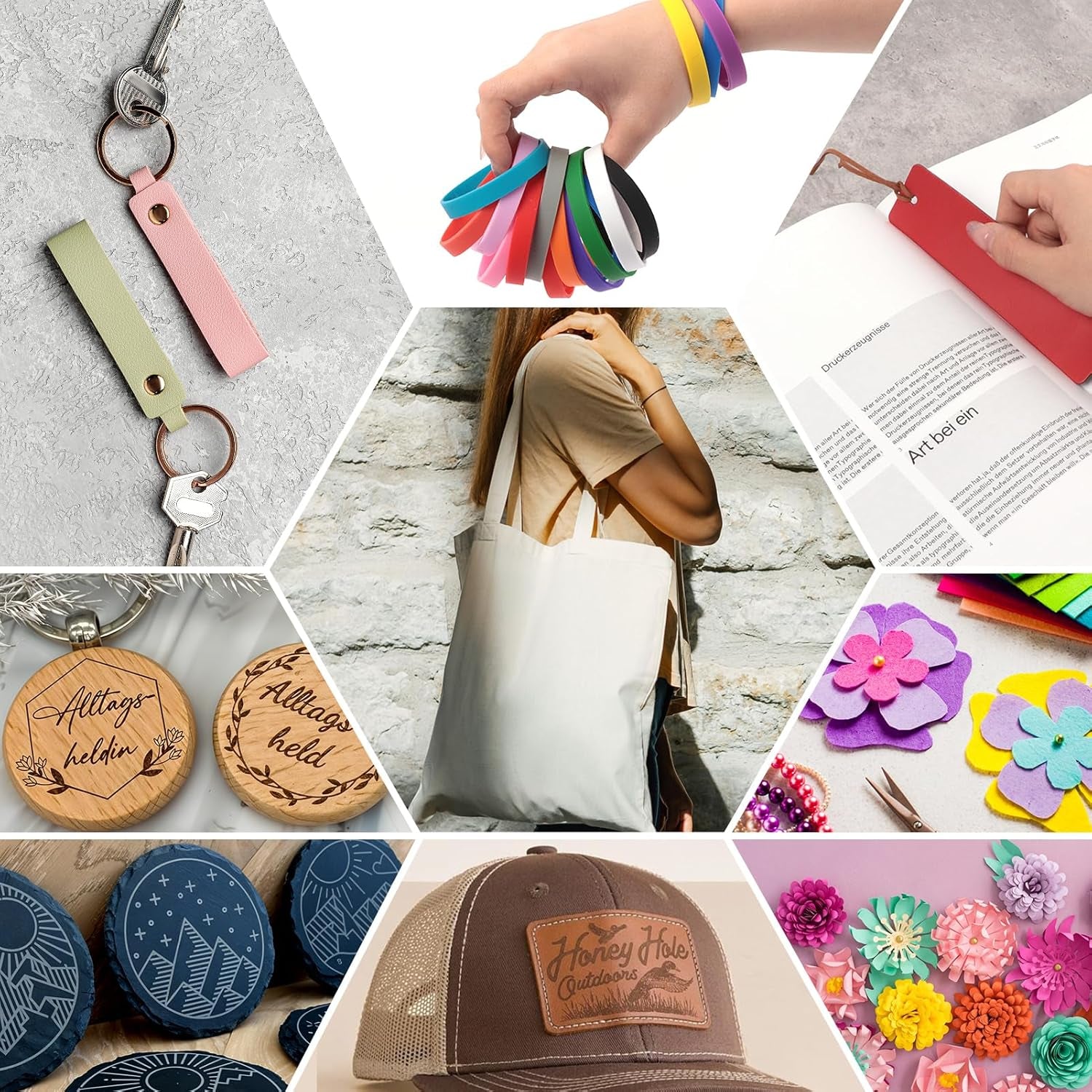 Laser Material Explore Kit, 306PCS Laser Engraving Supplies for Crafting, 46 Kinds Blanks Includes Basswood, Wood, Acrylic, Leather, Metal Necklace Bracelet Rings for Engraver Machine