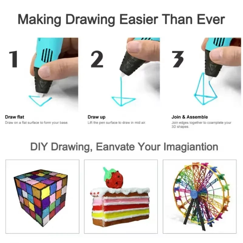New Generation LED Display Electronic 3D Printing Pen Three-Dimensional Graffiti Painting Tool DIY Smart Toy Birthday Gift