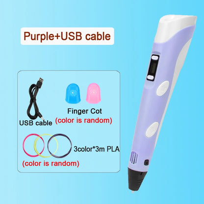 3D Printing Pen DIY Drawing Paiting with LCD Screen Compatible PLA Filament Toys Safe with 9M PLA Christmas Birthday Gift Toys