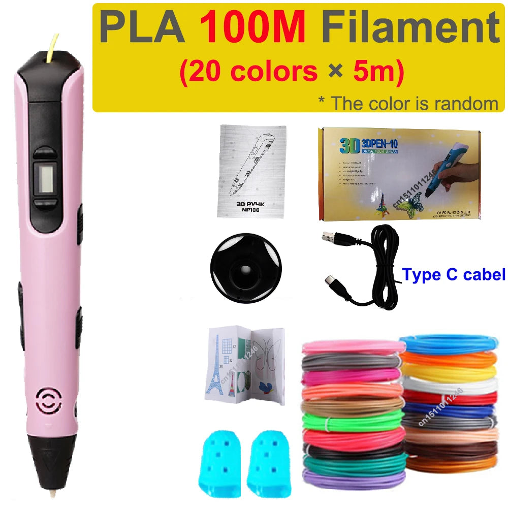 New 3D Printing Pen LCD Display Screen 1.75Mm ABS/PLA 0.7Mm Diameter Material Kids DIY Drawing Pen Christmas Birthday Gifts