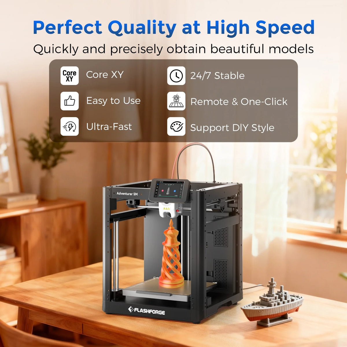3D Printer Adventurer 5M, 3D Printers for Beginners Home DIY, High Speed Print Size 8.7 X 8.7 X 8.7In, Black