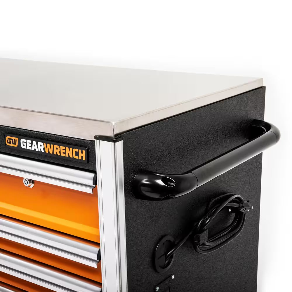 GSX 72 In. X 25 In. 18-Drawer Orange and Black Rolling Mobile Workbench Cabinet with Stainless Steel Worktop