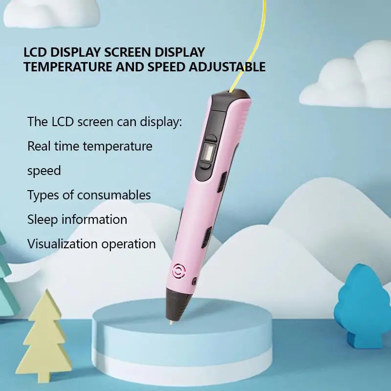 New 3D Printing Pen LCD Display Screen 1.75Mm ABS/PLA 0.7Mm Diameter Material Kids DIY Drawing Pen Christmas Birthday Gifts