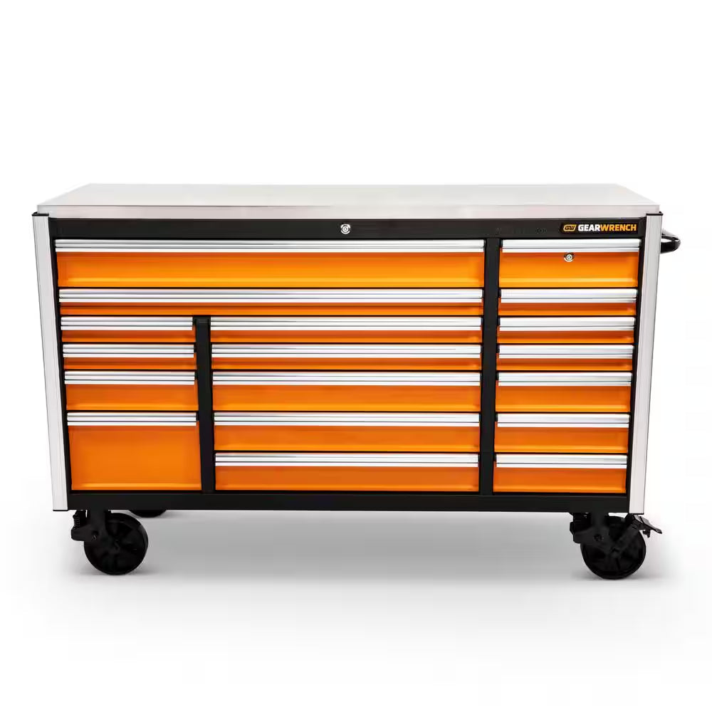 GSX 72 In. X 25 In. 18-Drawer Orange and Black Rolling Mobile Workbench Cabinet with Stainless Steel Worktop