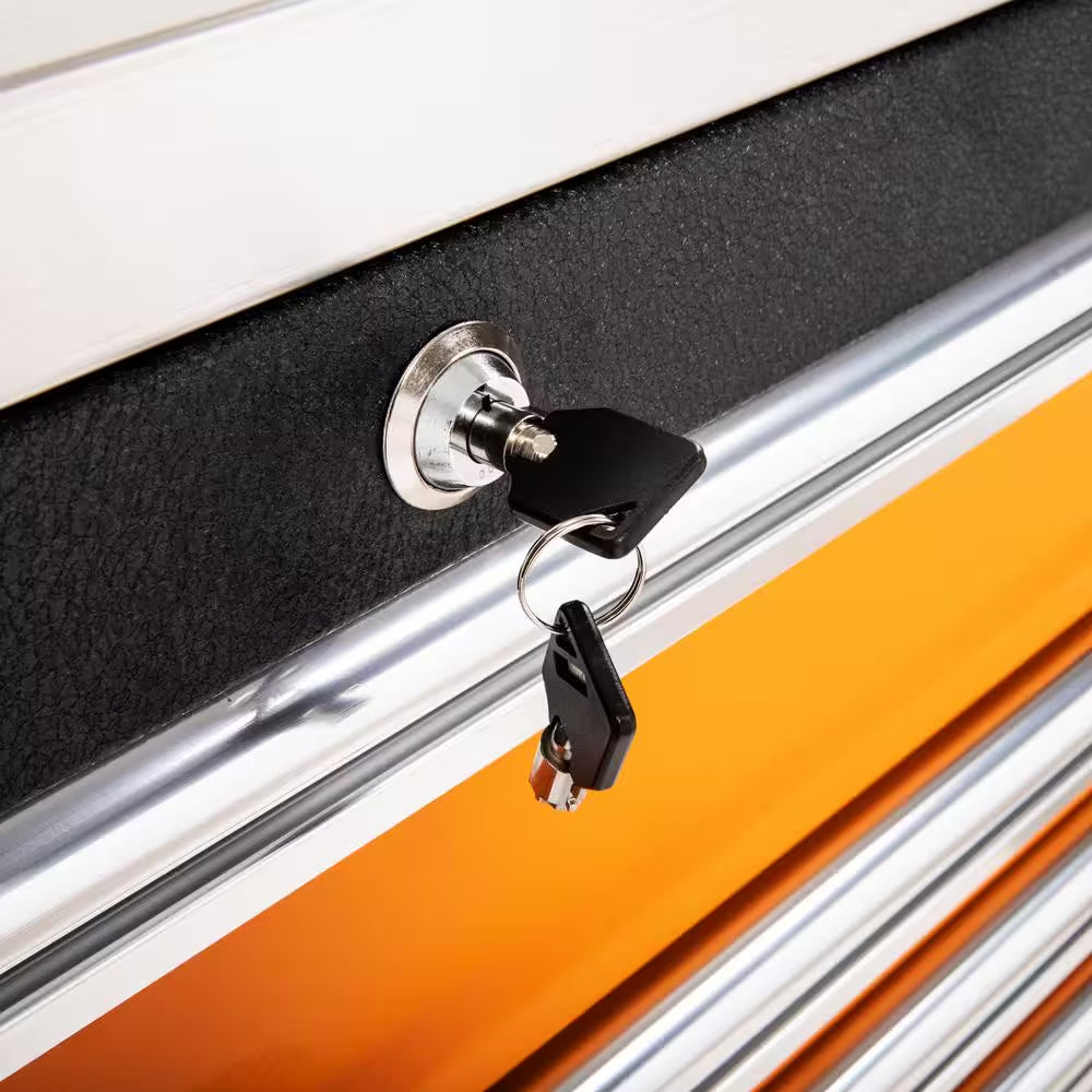 GSX 72 In. X 25 In. 18-Drawer Orange and Black Rolling Mobile Workbench Cabinet with Stainless Steel Worktop