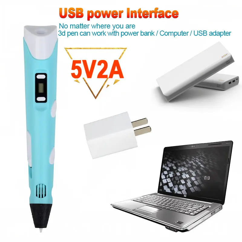 3D Printing Pen DIY Drawing Paiting with LCD Screen Compatible PLA Filament Toys Safe with 9M PLA Christmas Birthday Gift Toys