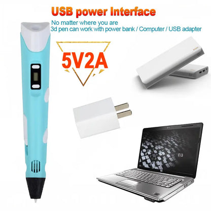 3D Printing Pen DIY Drawing Paiting with LCD Screen Compatible PLA Filament Toys Safe with 9M PLA Christmas Birthday Gift Toys