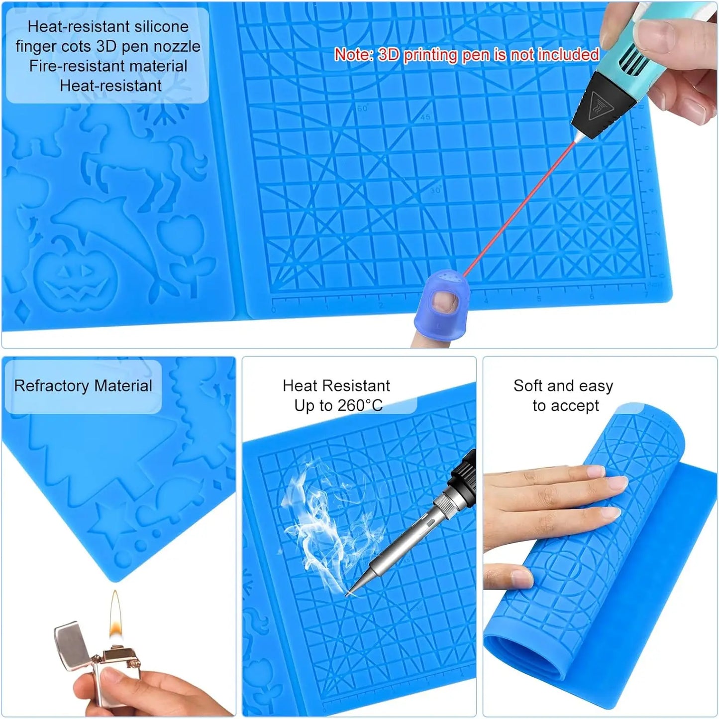 3D Printing Pen Silicone Template and Coloring Book with Reusable Colorful 22-Pattern Thick Paper Drawing Templates.