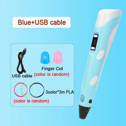 3D Printing Pen DIY Drawing Paiting with LCD Screen Compatible PLA Filament Toys Safe with 9M PLA Christmas Birthday Gift Toys